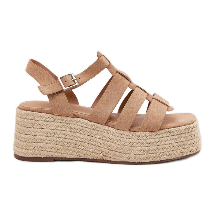 Sandali femminili con strisce e treccia kaki beige