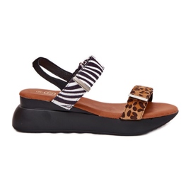 Sandali femminili per zeppe leopardo e zebra marrone