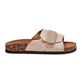 Infradito da donna con velcro su una piattaforma di sughero beige