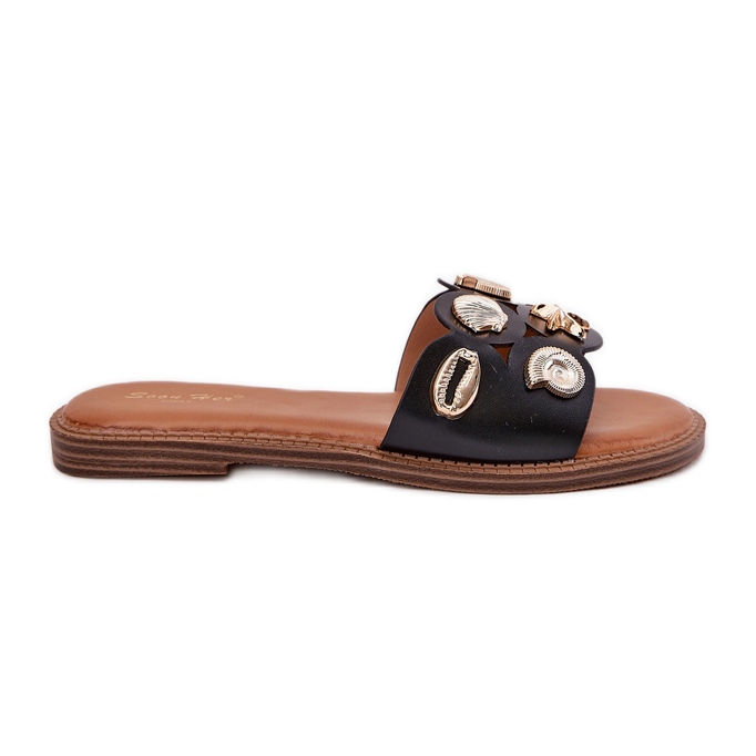 Flip da donna a ruote piatte con pin dorate nere nero