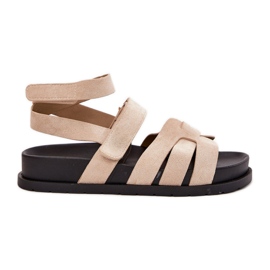 Sandali femminili Eco Suede con beige in velcro