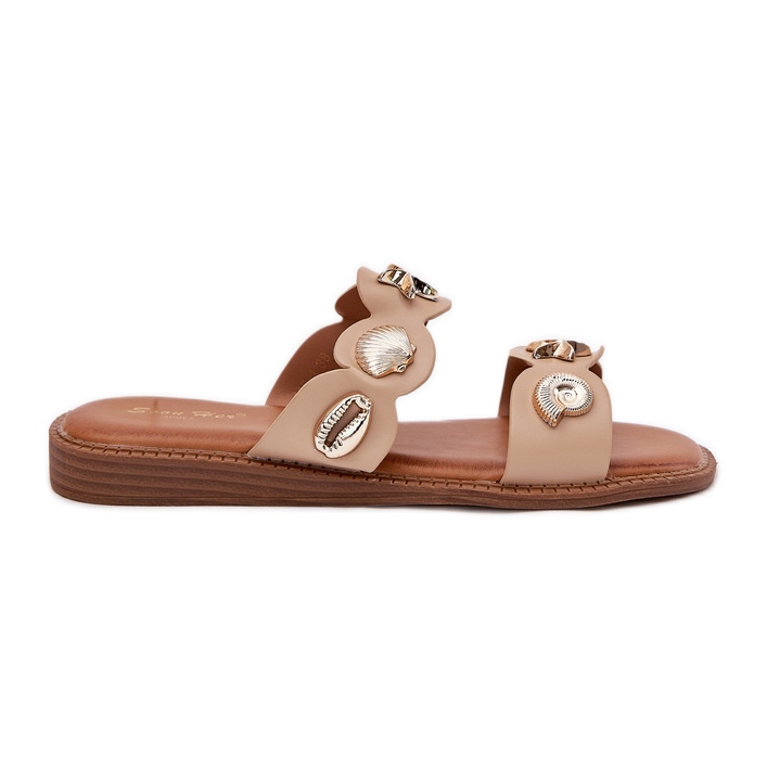 Infradito da donna con spille dorate beige