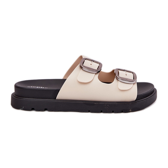 Infradito da donna con fibbie sulla piattaforma beige