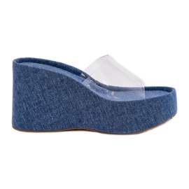 Zeppe femminili con cuneo con una cintura di denim trasparente blu