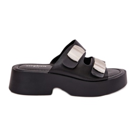 Infradito da donna con strisce in pelle nera eco nero
