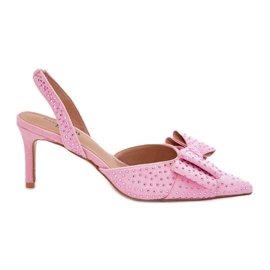 Tacchi alti decorati con un tacco aperto e un fiocco rosa