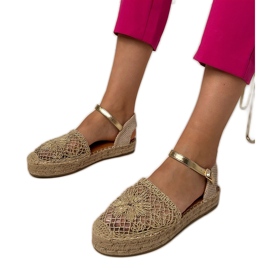 Openwork espadrilles sandali dorati d'oro