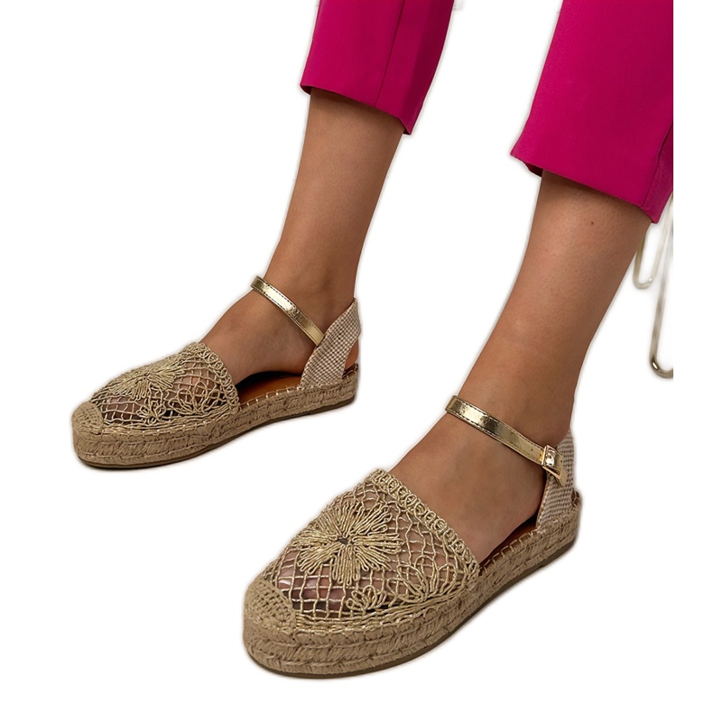 Openwork espadrilles sandali dorati d'oro