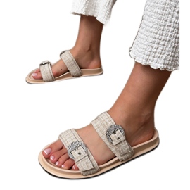 BEIGE Flip Flip con strisce e zirconi sui morsetti