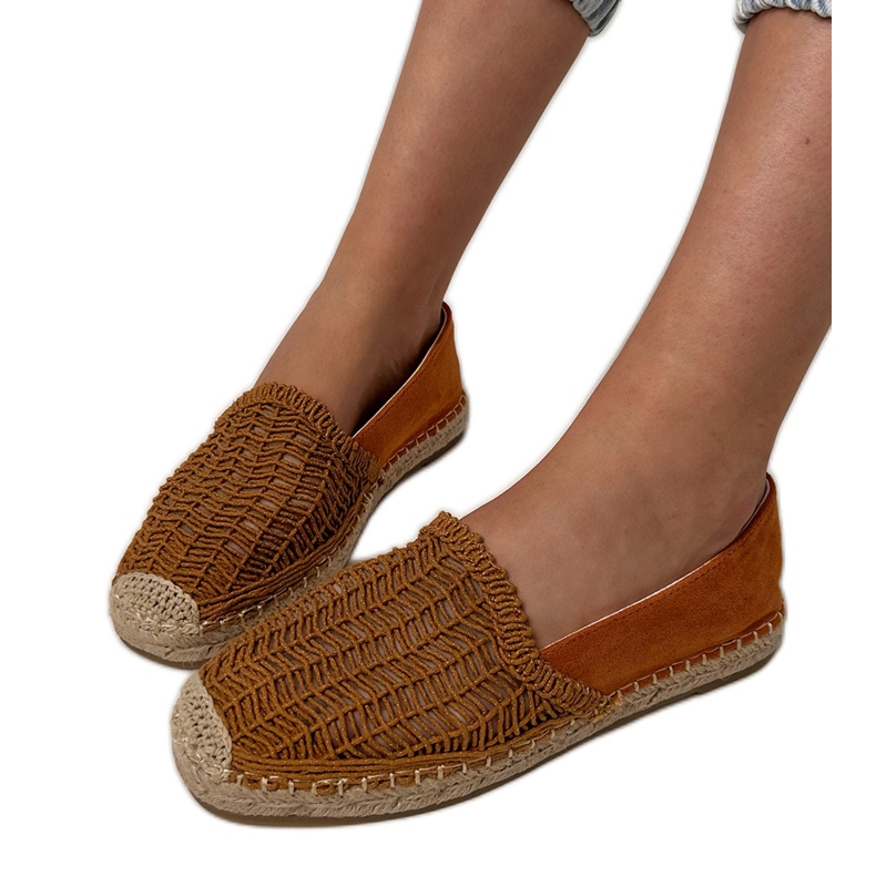 Brown Openwork espadrilles sulla piattaforma marrone