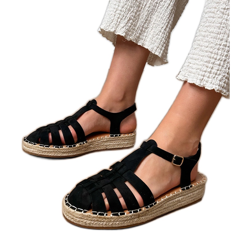 Sandali neri espadrilles gladiatore di ekozamszu nero