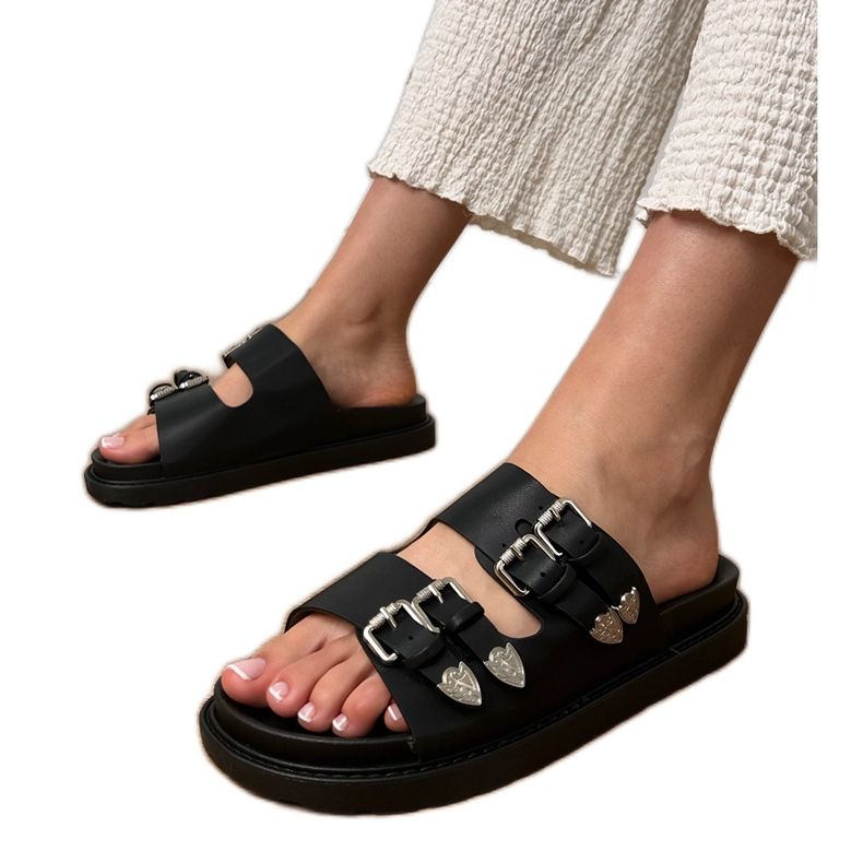 Pantofole da donna nera con fibbie decorative nero