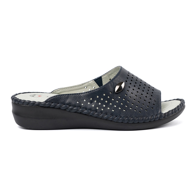 Infradito da donna blu scuro con un inserto in pelle
