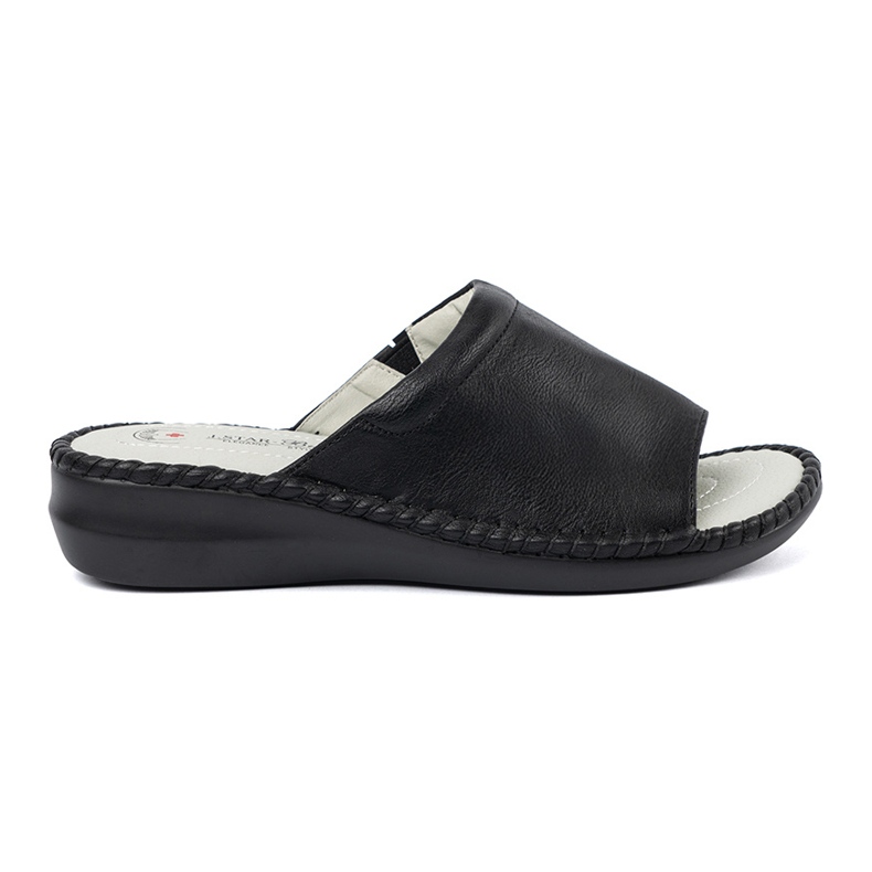 J. Star Pantofole da donna nera con un inserto in pelle nero