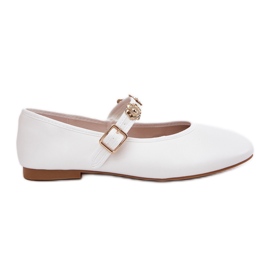 Ballerine femminili con cintura e spille dorate bianche bianco