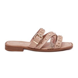 Flip da donna a ruote piatte da donna decorate con strisce e un morsetto beige