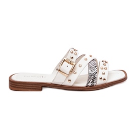 Flip da donna a ruote piatte da donna decorate con strisce e morsetti bianchi bianca