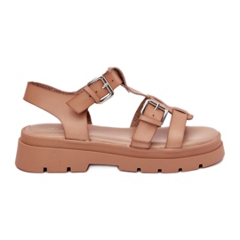 Sandali in pelle eco femminile con fibbie kaki beige