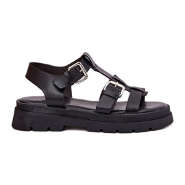 Sandali in pelle eco femminile con fibbie nere nero
