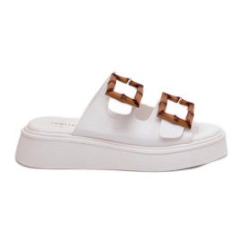 Slifor da donna in pelle Eco sulla piattaforma con fibbie bianche bianco