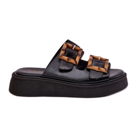 Slifor da donna in pelle Eco sulla piattaforma con fibbie nere nero