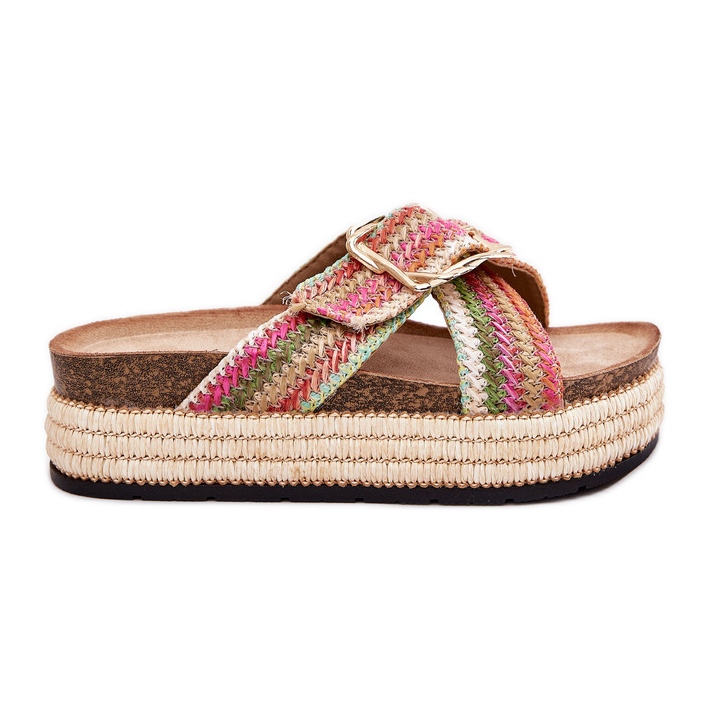Infradito da donna sulla piattaforma con la treccia e il Golden Klam Multikolor multicolore
