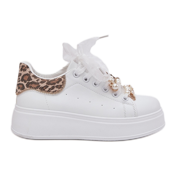 Sneaker femminili sulla piattaforma con pin leopardo bianco bianca