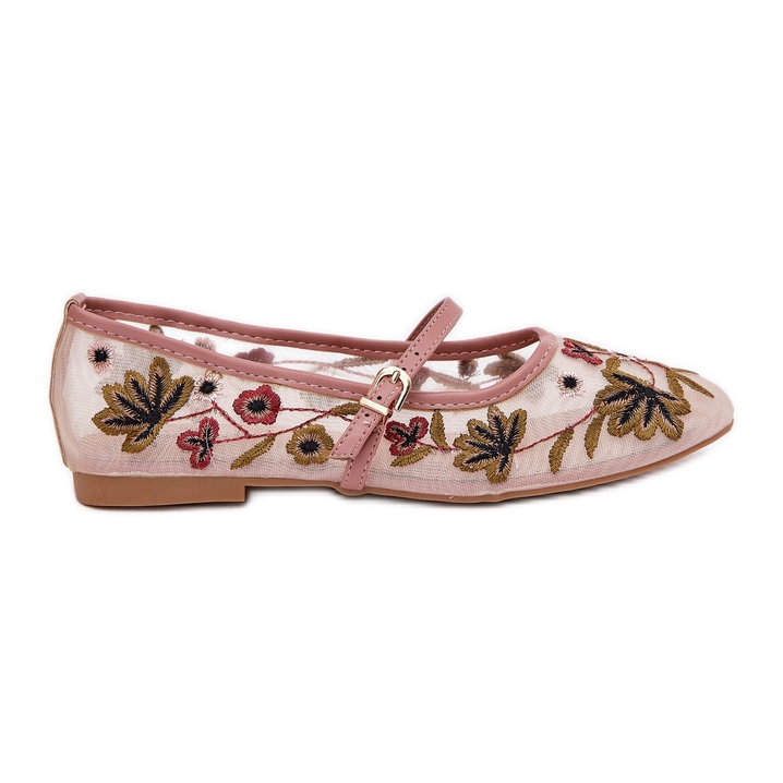 Ballerine con ricamo e cintura rosa
