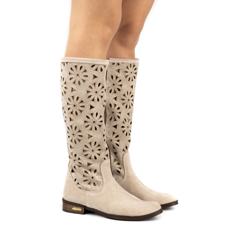 Olivier Stivali in pelle aperta beige leggera da donna