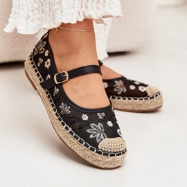 Mesh espadrilles con ricamo sulla piattaforma nera nero
