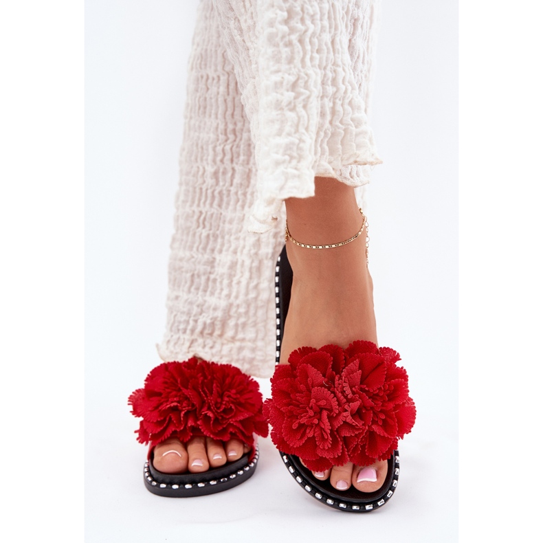 Infradito da donna con fiori materiali rossi rosso