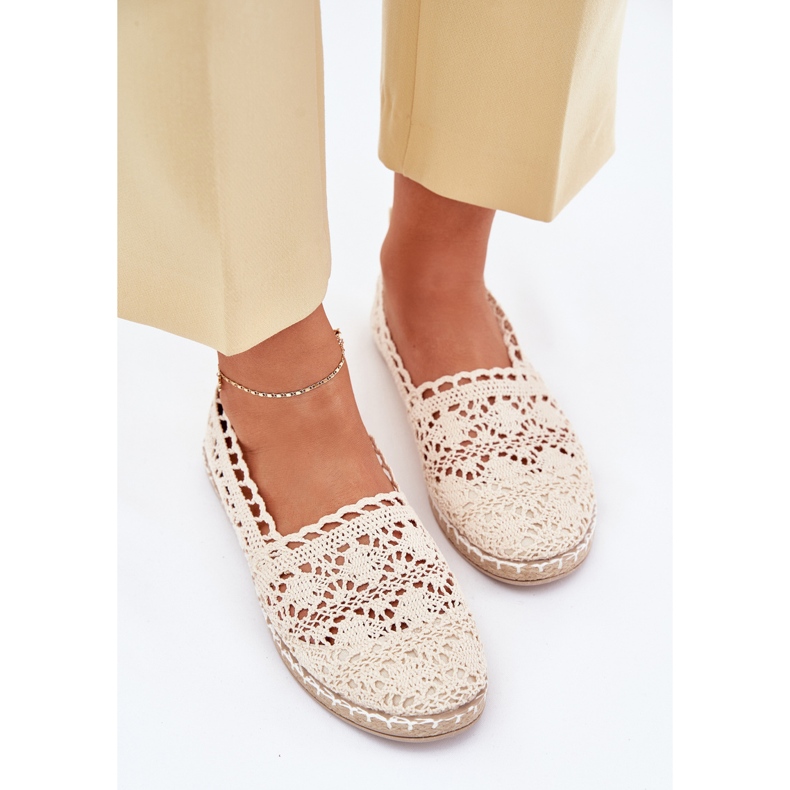 Espadrille di pizzo in pizzo beige