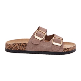 Infradito da donna con morsetti dorati in pelle scamosciata ecologica beige