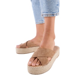 Espadrille marroni con strisce sulla piattaforma marrone