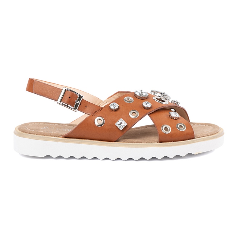 Sandali femminili caramellati con borchie beige