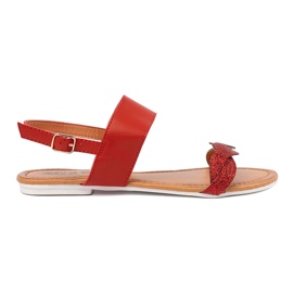 Sandali piatti rossi con glitter rosso