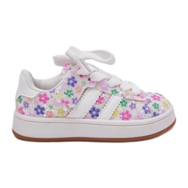 Scarpe sportive per ragazze lucide con fiori bianchi bianco