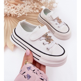 Sneaker per ragazze con un orsacchiotto d'oro bianco