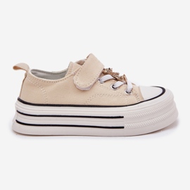 Girls 'Sneakers con un orso beige a spillo dorato