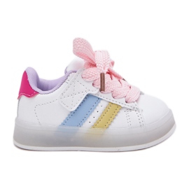 Scarpe sportive per le sneaker per bambini con una suola luminosa per la rosa bianca bianco