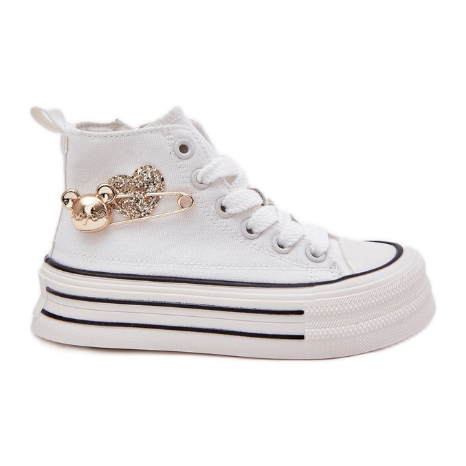 Sneaker per bambini alti con una decorazione dorata bianca