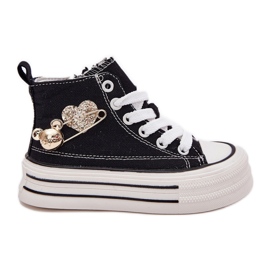 Sneaker per bambini alti con una decorazione dorata nera nero