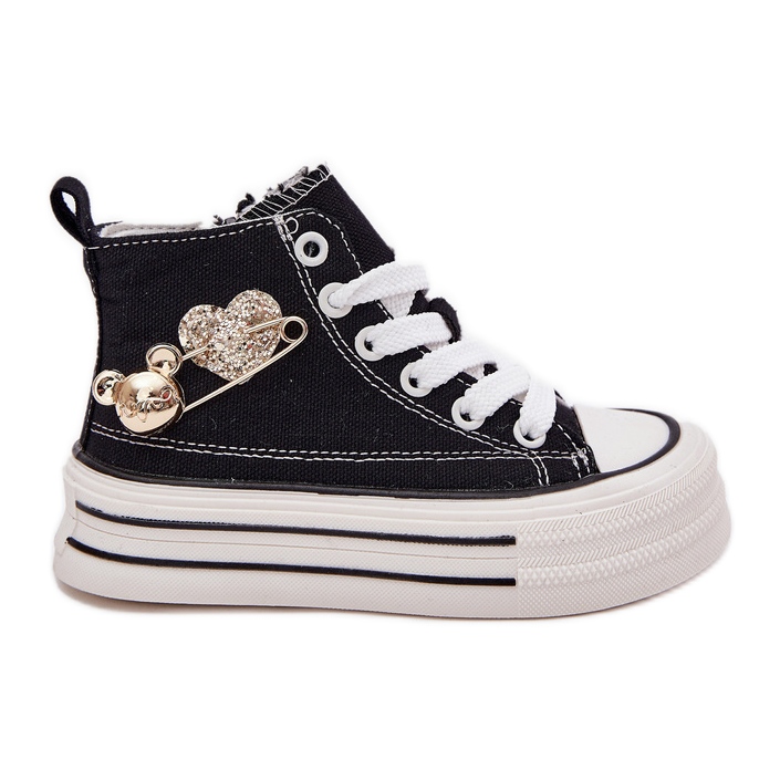 Sneaker per bambini alti con una decorazione dorata nera nero