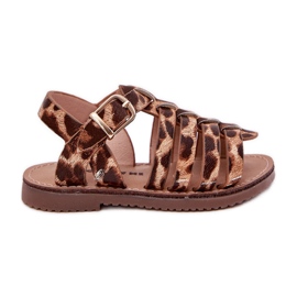 Sandali per bambini con stampa leopardo in pelle ecologica marrone