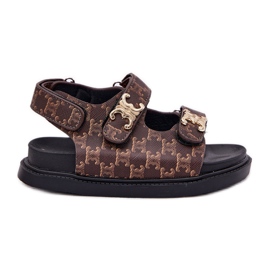 Sandali in velcro per bambini con dettagli dorati marroni marrone