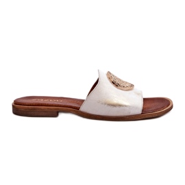 Zazoo 2938 Infradito in pelle con tacco piatto con decorazione in oro, spazzolato bianca