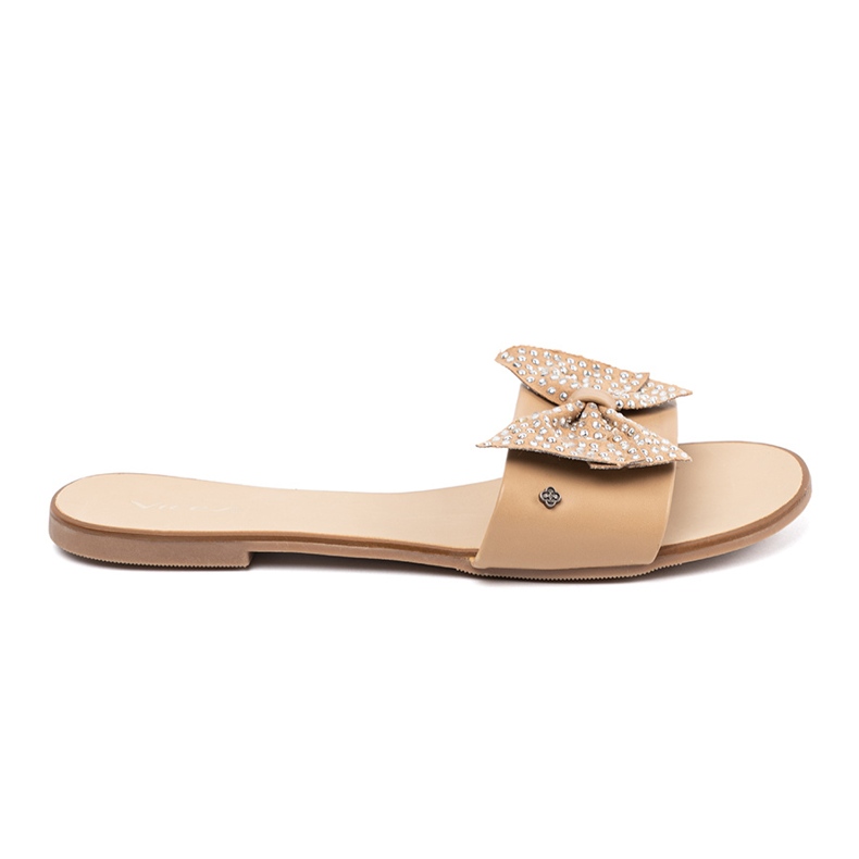 Shelvt BEIGE Flip Flops con un arco nei strass