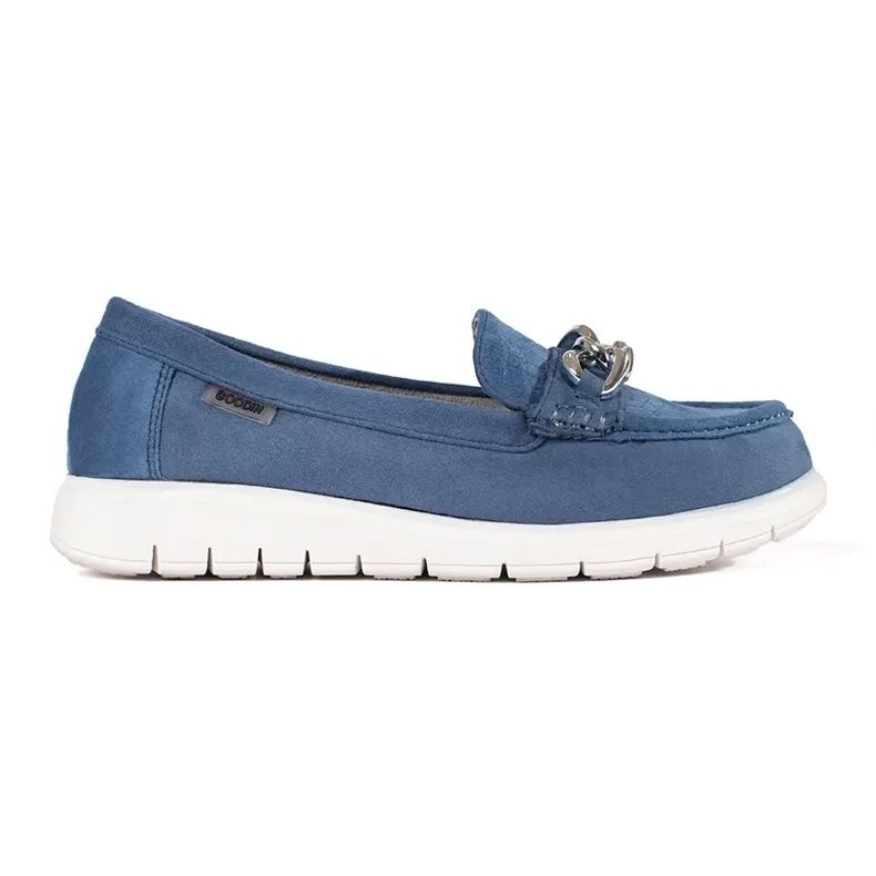 Goodin Mocassini blu in pelle scamosciata con una catena