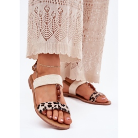 Sandali da donna piatta con perline beige perline
