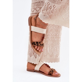 Sandali da donna piatta con perline di stampa leopardo marrone